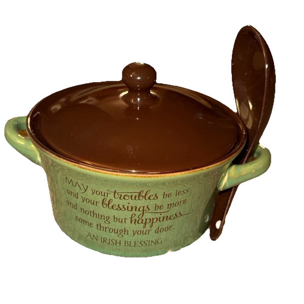 Irish Blessing Soup Bowl w Lid Crock 14 oz Stoneware Josie B Collectable Gift